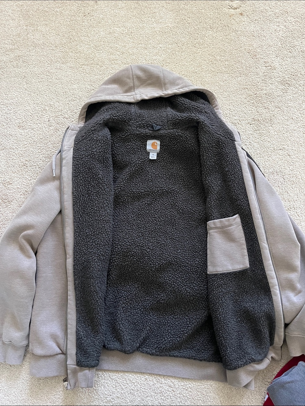 Carhartt Full Zip Hooded Sweatshirt Mens XL Gray Sherpa Lined Thermal Workwear